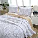Lady Ann 3Pcs Oversized King Quilt Set 128x120 - Beige Embroidery Pattern Reversible Cotton bedspreads & coverlets, Lightweight Quilted Extra Large Elegant Oversized King Bedroom Bedding Set, Oversized King Plus