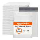 Amazon Basics Poly Bubble Self-Seal Mailers, Tear and Water Resistant Shipping Bags, 6" x 10", White/Grey, 50-Pack