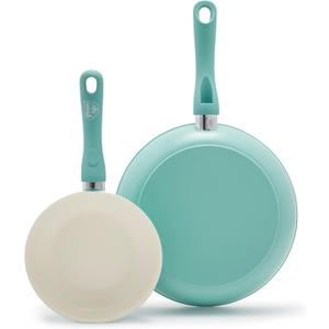 GreenLife Soft Grip Healthy Ceramic Nonstick 7" and 10" Frying Pan Set, Non Toxic PFAS & PFOA-Free, Dishwasher Safe, Egg Omelet Skillet, Cookware for Easy Cooking, Kitchen Essentials, Turquoise (7 in)