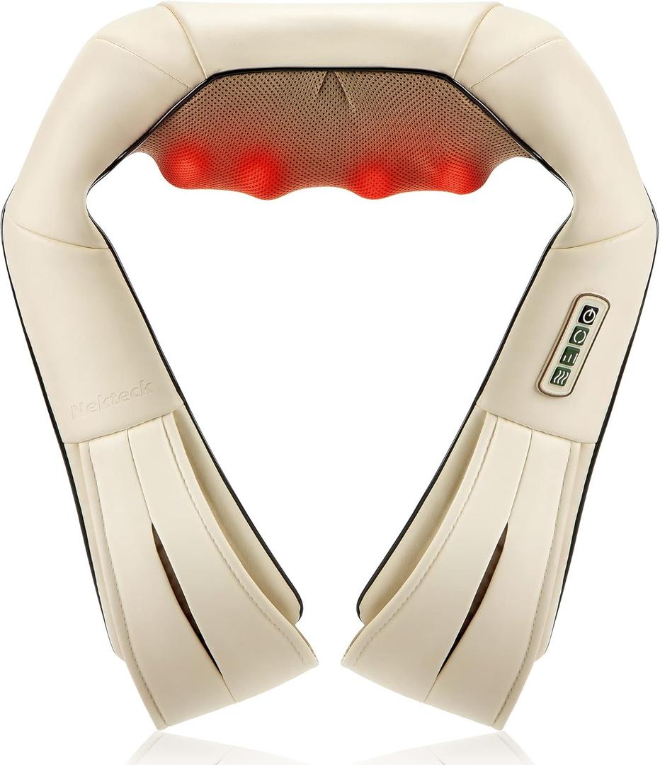 Nekteck Shiatsu Neck and Back Massager with Soothing Heat, Electric Deep Tissue 3D Kneading Massage Pillow for Shoulder, Leg, Full Body Muscle Pain Relief, Car, Office and Home Use (Beige)