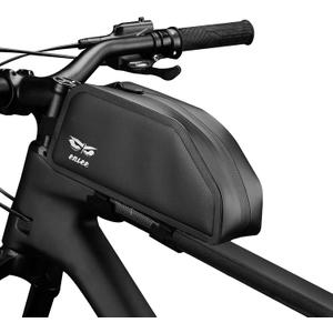 ENLEE Mountain/Road Top Tube Bike Bag, 1.5L TPU Fully Waterproof Bicycle Front Frame Bag, Lightweight Black Tool/Phone Bike Pouch Storage Bag with Removable Straps for Outdoor Cycling