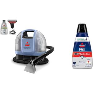 BISSELL Little Green Mini Cordless Portable Carpet and Upholstery Deep Cleaner, 4015L + Bissell Professional Spot and Stain + Oxy Portable Machine Formula, 32 oz, Single, 32 Fl Oz