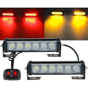 STDYSUN LED Emergency Strobe Lights Bar 2Pcs Red Yellow Double Color Warning Police Grille Lights Bar Surface Mount Fit for Motorcycle POV Utility Vehicle Construction Vehicle and Tow Truck Van (Red Change Amber)