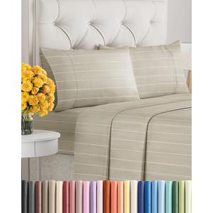 Queen Size 4 Piece Sheet Set - Ultra Soft & Cooling Bed Sheets - Fits 8 Inch to 16 inch Mattress - Wrinkle & Fade Resistant with Deep Pockets - Breathable, Comfy Hotel Luxury Bedding - Beige Stripes