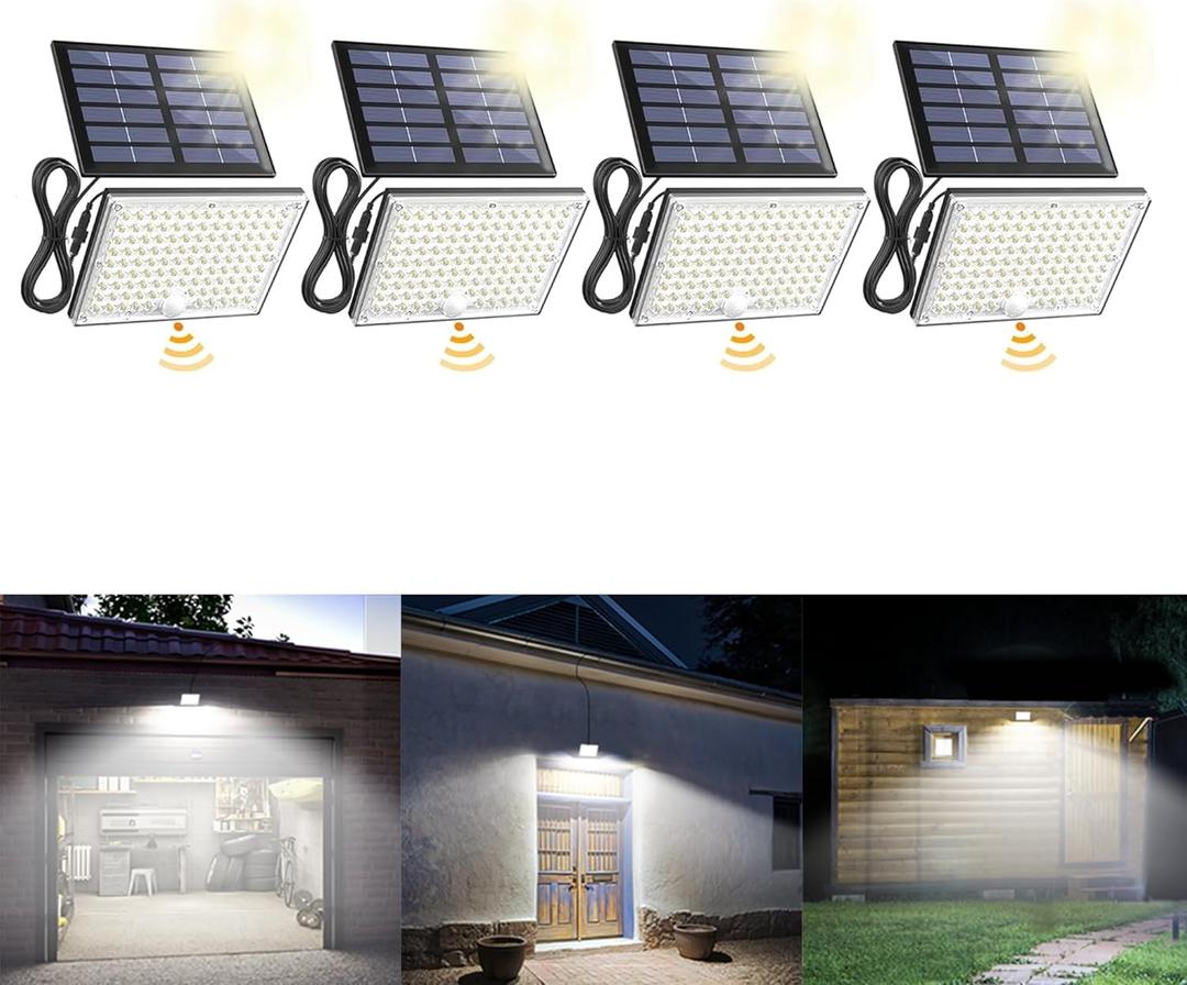 SUPERDANNY Solar Outdoor Flood Lights with 113 Bright LEDs, Motion Sensor Dusk to Dawn Outside Flood Lights with 16ft Cable IP65 Waterproof, Security Light for Garden Barn Porch 4 Pack (Black)