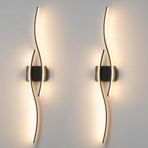 Daunton Hardwired Modern Wall Sconce Set of Two with Remote Control, Dimmable LED Wall Sconces Lighting Set of 2, Large Black Wall Light, LED Wall Lamp for Bedroom Living Room Bathroom 40.5" Length