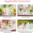 Easter Bunny Decorations, Flocked Bunnies Figurine with Soft Velvet Texture, 5.5" Resin Rabbit Ornaments, Spring Decor for Home Office Table Centerpiece Gift (Green&Pink&White)