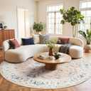 jinchan Round Rug 8ft Area Rug - Washable Boho Vintage Floral Circle 8' Round Floor Cover Lightweight Low Pile Thin Throw Non-Slip Carpet for Kitchen Living Room Bedroom Dining Room Office Pink Blush