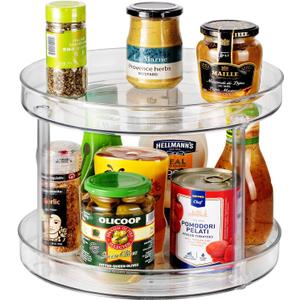 Amolliar 2 Tier 11" Lazy Susan, Rotating Turntable Organizer for Cabinet, Kitchen, Fridge, Countertop, Bathroom, Pantry Organizer Storage, Spice Spinner Rack for Condiment, Snack, Under Sink Organizer