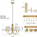 Modern Gold Chandelier 5-Light Dining Room Chandelier with Fabric Shades Kitchen Dining Room Light Fixture Over Table Height Adjustable Farmhouse Chandeliers for Living Room Bedroom Entryway
