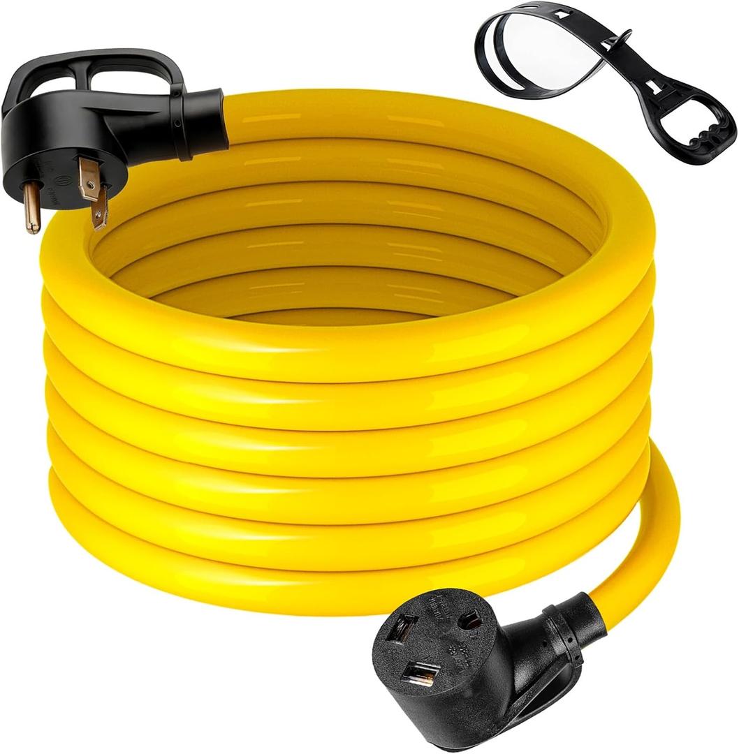 Stolora RV Extension Cord 30 Amp 10FT, NEMA TT-30P to TT-30R, 3 Prong 250V Waterproof Power Cord with Ergonomic Grip Handle & Cord Organizer, UL Listed