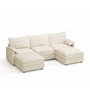Vesgantti 108" U Shaped Sectional Couch, Comfy Cloud Modular Sectional Sofa with 2 Ottoman Deep Seat Chenille Modern Cloud Sofa, Modular Sofas for Living Room, Bedroom and Apartment, Beige