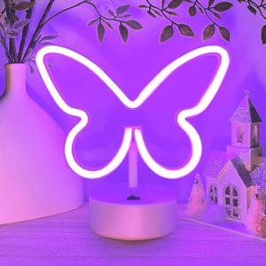 Butterfly Neon Sign Led Lights Butterfly Birthday Decorations Purple Lamp, USB/Battery Powered Butterfly Room Decor Girls Gifts Accessories for Nursery Table Party Home Bedroom Classroom