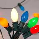 C7 Multicolor Christmas Lights Outdoor, 25Ft Incandescent Christmas Outdoor String Lights with 27 Multicolor Ceramic Bulbs Vintage Christmas Lights for Roofline Patio Xmas Tree Party Garden Decoration