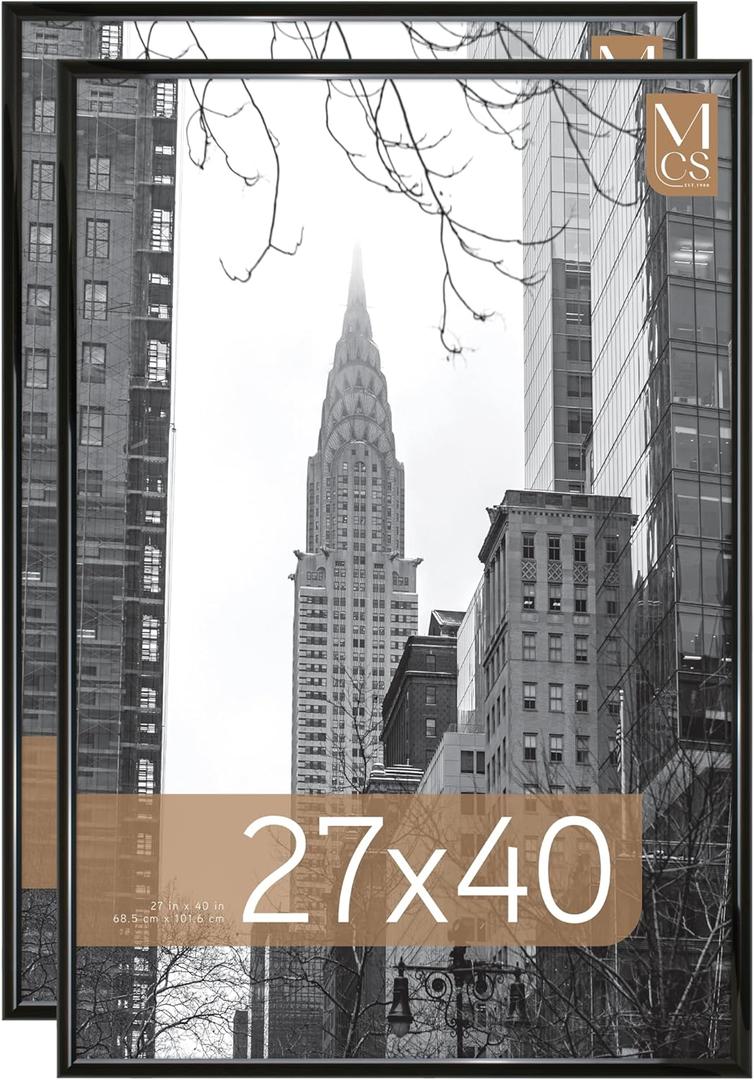 MCS Trendsetter 27x40 Poster Frame Black High-Gloss, Vertical & Horizontal Wall Hanging Large Picture Frame for Photos, Posters & Art Prints (2-Pack) (27 x 40 in)