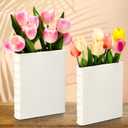 Vesici 2 Pcs Ceramic Book Shape Vase for Flowers Gifts for Christmas Cute Bookshelf Decor Vase for Book Lovers Gifts Unique Vases Home Decor for Bookshelf Dining Table Office Home(White)