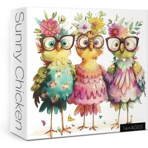 Funny Chicken Puzzles for Adults 1000 Pieces, Cute Bird Flower Jigsaw Puzzles, Beautiful Animal Art Puzzles