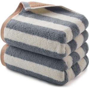 REDKISS 2-Pack Luxury Hand Towels for Bathroom - 12 x 28 Inches 100% Cotton Striped Hand Towels, Ultra Soft and Highly Absorbent Towel for Bath, Gym, Hotel, Kitchen and Spa, Gray