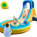 Inflatable Water Slide for Kids – 5-in-1 Blow Up Bounce House with Long Slide, Climbing Wall, Splash Pool, Water Cannon, Spray Water Spout – Backyard Toddler Water Park with 370W Blower & Storage Bag