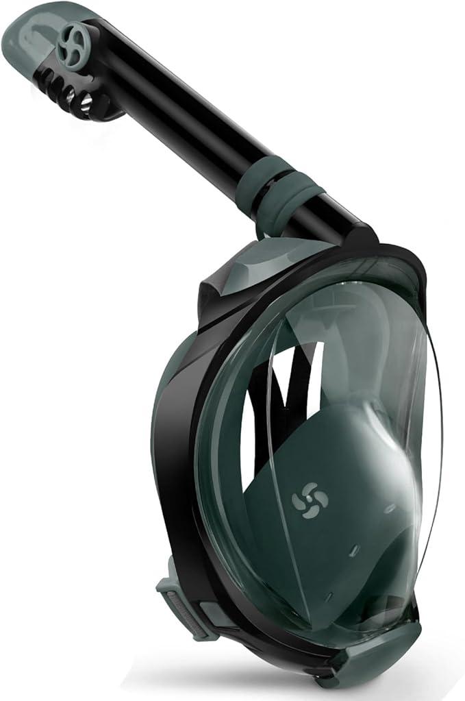 Greatever G2 Full Face Snorkel Mask with Latest Dry Top System,Foldable 180 Degree Panoramic View Snorkeling Mask with Camera Mount,Safe Breathing,Anti-Leak&Anti-Fog (Small-Medium, Black Green)