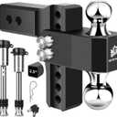 METOWARE Adjustable Trailer Hitch - Aluminum Tow Hitch Fits 2.5-Inch Receiver - Heavy Duty Drop Hitch with 6-Inch Drop/Rise for Truck (18,000 LBS GTW), Double Stainless Steel Locks & Hitch Pin (Black)