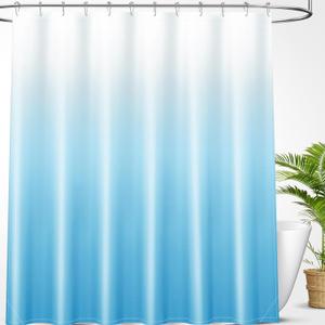 OLANLY Luxury Sky Blue and White Ombre Shower Curtain Sets with 12 Hooks, Waterproof and Washable Decorative Shower Curtains for Bathroom, 72x72 Inches
