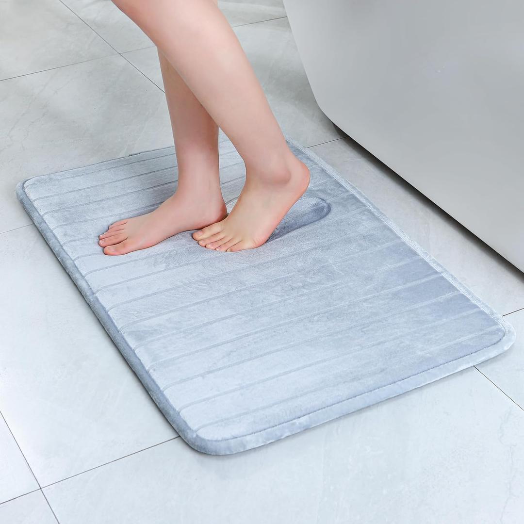 SWEMSTAR Bathroom Rugs Thick Memory Foam Bath Mat - Non-Slip, Quick Dry, Absorbent Washable Floor Microfiber Mat for Shower, Tub, Home Decor Accessories - 17"x24" (1 Light Grey)
