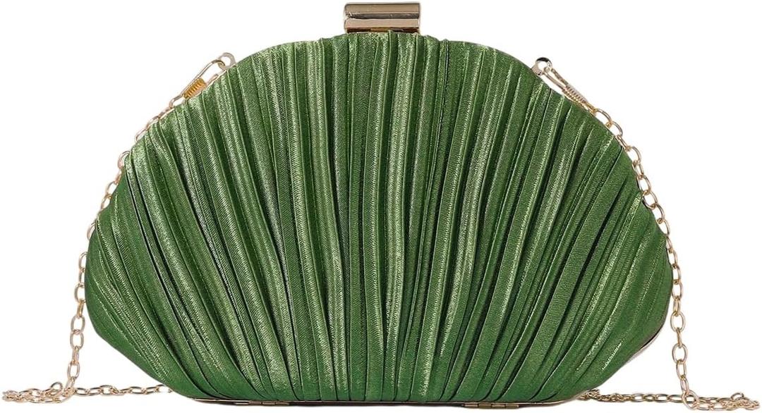 QWINEE Women's Shell Shaped Clutch Purse Ruched Mini Crossbody Bag Elegant Evening Handbag with Chain Strap