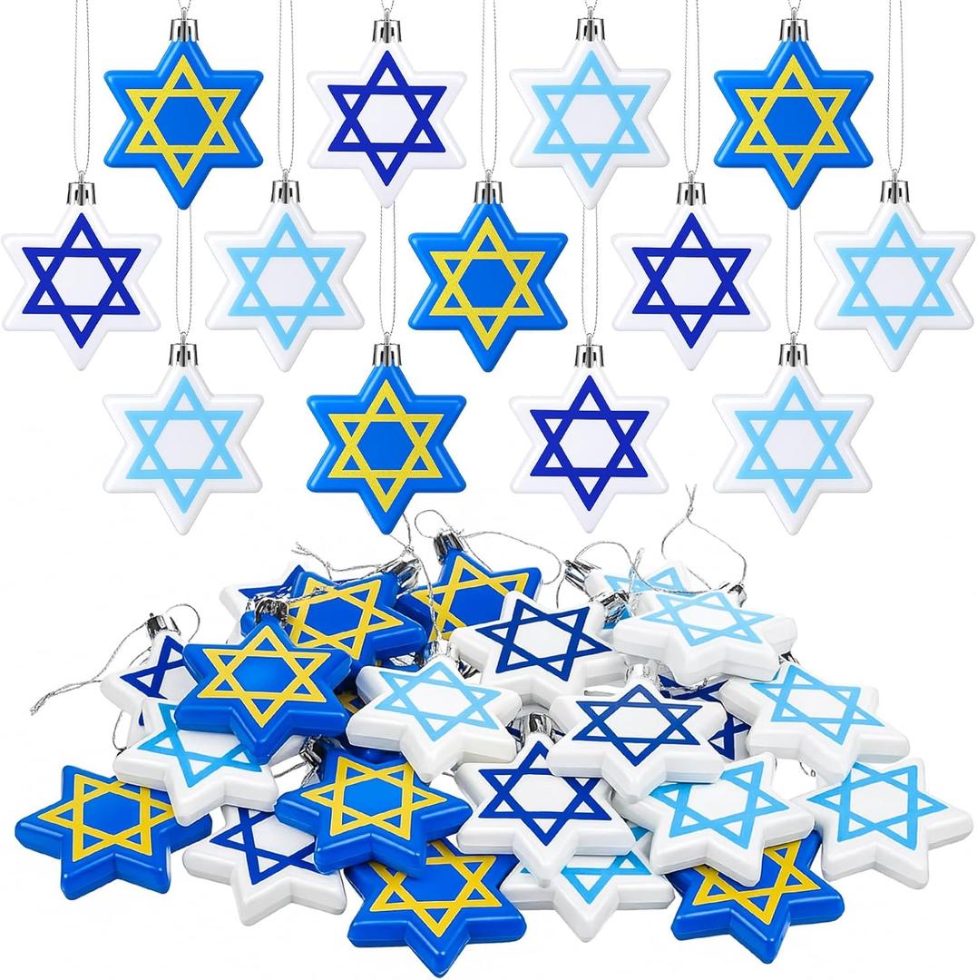 Chunful 24 Pcs Hanukkah Ornaments for Tree Star Hanging Ornaments Shatterproof Star of David Tree Decorations Chanukah Balls Blue and White Jewish Christmas Decorations for Xmas Party Supplies