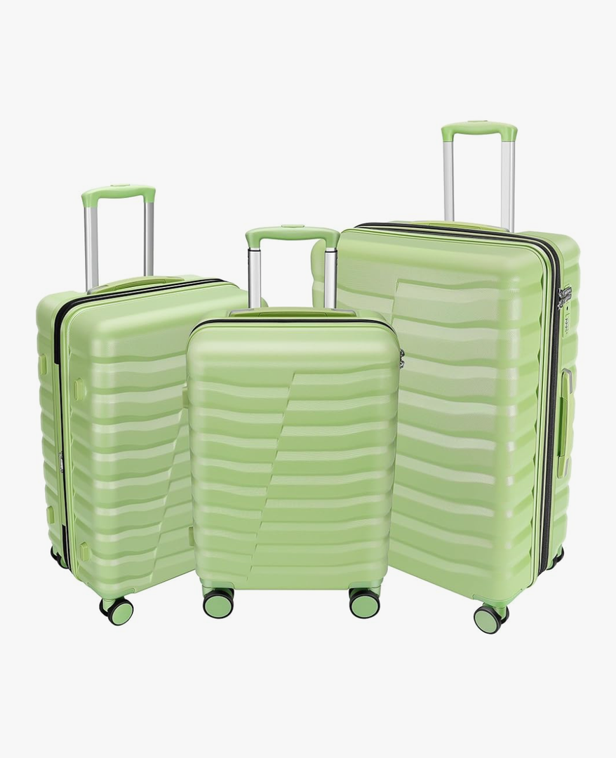 Lightweight Luggage with Spinner Wheels & YKK Zipper, 3-Piece Travel Suitcase ABS+PC Hardshell Luggage Set with TSA Lock, Light Avocado Green (20+24+28 inch)