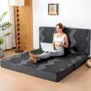 INGEROOM Trifold Mattress Queen - Memory Foam 6 inch Foldable Mattress for Camping, with Portable Handle, Non-Slip Folding Floor Bed Sofa for Guest Travel Yoga, Washable Breathable Cover (Black)