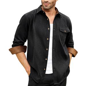 Lion Nardo Flannel Shirt for Men Long Sleeve Mens Dress Shirts Cotton Casual Button Down Shirt Big Work Shacket Jackets (Black)