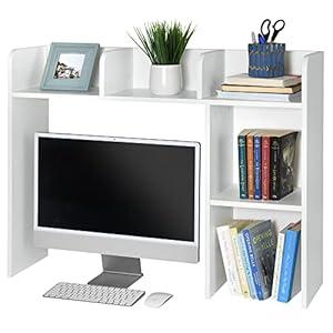 GlossyEnd Sturdy and Elegant Wood Dorm Desk Bookshelf Organizer, Office Desktop Storage, Collage Dorm Desk Bookshelf, White