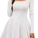 BTFBM Square Neck Dress for Women Casual Spring Long Sleeve Knit Pleated Elegant Classy 2026 Fall Cocktail Mini Dresses, XL