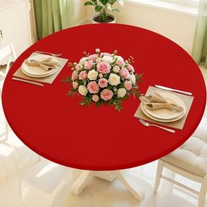 Moosfor Round Spandex Tablecloth, Elastic Fitted Waterproof Tablecloths for 36"-44" Tables, Stretch Washable Picnic Table Cover for Camping, Dining, Indoor and Outdoor, Red