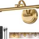 Rechargeable Picture Light for Wall, Dimmable Art Lights for Painting, Battery Operated Wall Sconce with Remote, 3 light Color,Timer & Brightness Setting for Artwork, Gallery(Brass, 12inch)