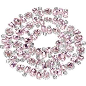 Uxcell Rhinestone Claw Chain, 1 Yard 2.2cm Width Flower Diamond Crystal Code Trim Chains for DIY Necklace Ribbon Cloth Accessories, Silver+Pink