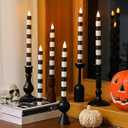 Honoson 6 Pcs Halloween Flameless Taper Candles 10.6 Inch Spooky Black Candles Battery Operated LED Candlesticks for Halloween Centerpieces Dinner Table Home Party Decor