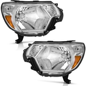 WEELMOTO Headlights for 2012-2015 Toyota Tacoma, Headlamp Assembly Replacement Chrome Housing Amber Reflector Left + Right Side