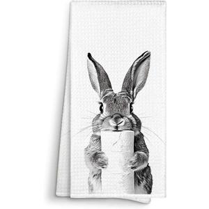 Funny Bunny Rabbit with Toilet Paper Bathroom Towels Decorative 16x24, Bunny Dish Towel Cloths Dishcloths Tea Towel Gifts for Rabbit Lovers, Easter Bunny Bathroom Kitchen Hand Towel Decor
