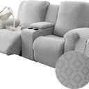 Gennia Waterproof Recliner Loveseat Cover, Stretch Reclining Sofa Covers with Pockets, Washable Lazy Boy Recliner Slipcovers, Leakproof Couch Protector for Kids or Pets (2 Seat with Console, Light Gray)