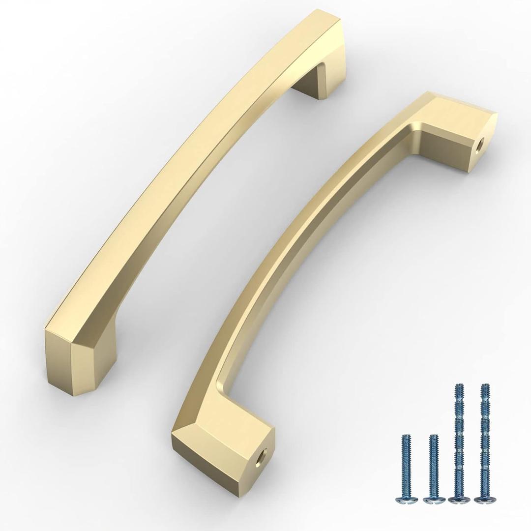 10 Pack 4 Inch(102mm) Kitchen Cabinet Handles Brushed Gold Cabinet Pulls Kitchen Cabinet Hardware Drawer Pulls for Dresser Cupboard Wardrobe (4"/102MM Hole Center)