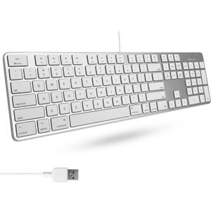 Macally Ultra-Slim USB Wired Keyboard with Number Keypad for Apple Mac Pro, MacBook Pro/Air, iMac, Mac Mini, Laptop Computers, Windows Desktop PC Laptops, Silver (SLIMKEYPROA) (Silver Aluminum)
