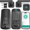 Keyless Door Lock with Handle Set - SMONET WiFi Fingerprint Smart Locks for Front Door, App Remote Control, Digital Bluetooth Keypad Deadbolt Set with Alexa, Auto Lock, Code, Fobs for Home Black