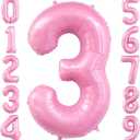 Pastel Pink 3 Balloon, Light Pink 3 Balloons Number,40 Inch Helium Foil Mylar Number 3 Balloon for Birthday Party