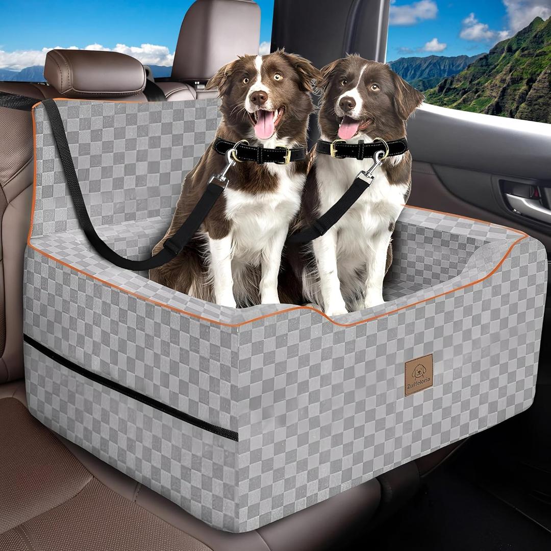 Large Dog Car Seat for Back Seat  Removable Dog Booster Seat & Washable Pet Car Seat for Medium & 2 Small Dogs up to 60lbs  Safety Straps & Storage Pocket  Travel & Home Use (Gray)