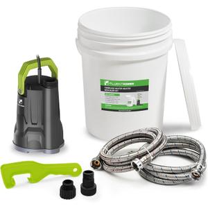 FLUENTPOWER Tankless Water Heater Descaling Flush Kit, Includes 1/2HP Submersible Utility Water Pump with Adapters, 5.3 Gallon Pail with Bucket Lid Opener, Two 3/4"GHT x 6' Stainless Steel Hoses