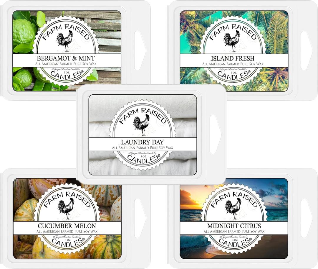 Fresh & Clean 5 Pack Wax Melt. 16 Ounce 5 Pack. 100% USA Made Variety - Plant Based Soy - Warmer Cubes
