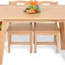 Kids Solid Wood Table and 2 Chair Set with Storage Desk and Chair Set for Children Toddler Activity Table (Solid Wood/Natural), 31"W x 19.6"D x 20.4"H