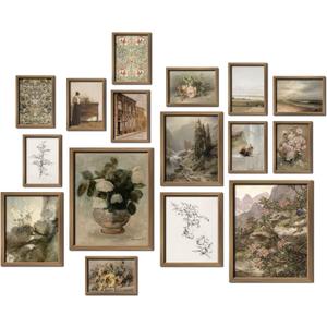 16 PCS Vintage Wall Art Decor, Farmhouse Wall Prints for Bedroom, Rustic Posters for Room Aesthetic, Wall Collage Kit Pictures for Living Room, Cottagecore Dorm Gallery Home Decor (11"x14" Unframed)